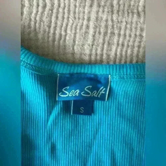 Blue 100% Cotton Tank Top with Palm Tree Rhinestone Design Naples - Size S - Picture 6 of 9